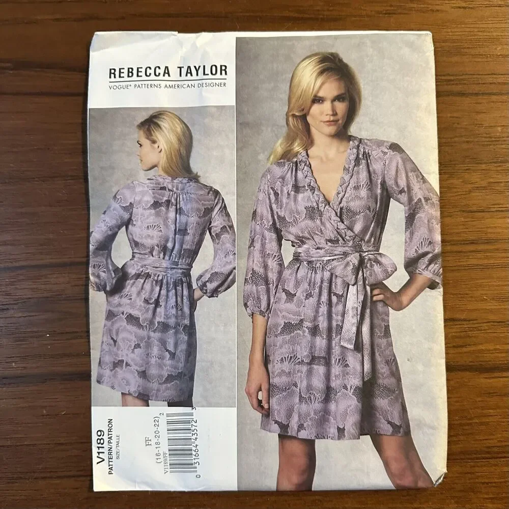 NEW Vogue 1189 Designer Rebecca Taylor Wrap Dress Sewing Pattern Miss 16-22